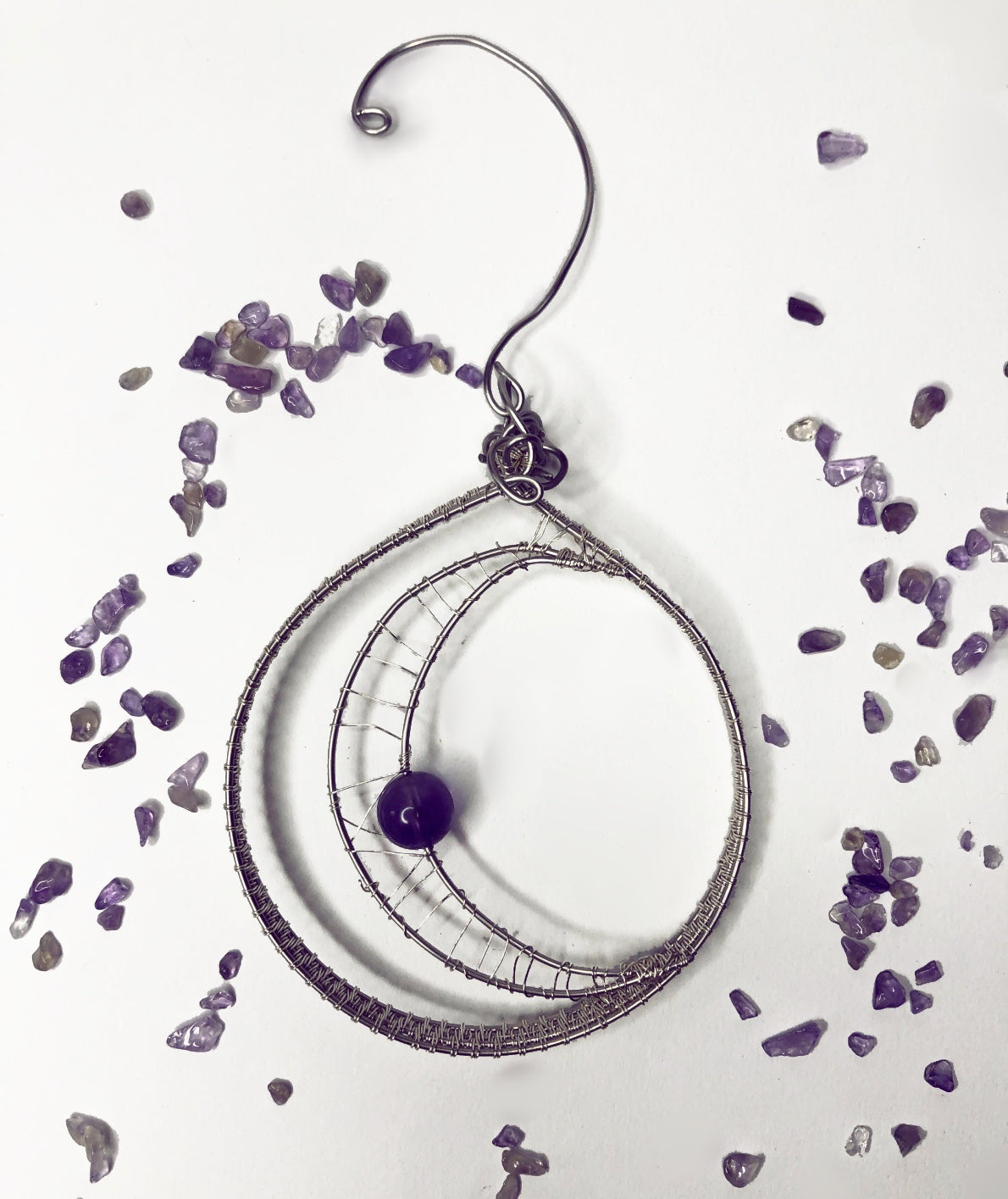 Moon Hoop with an Amethyst